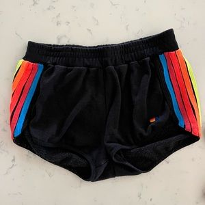 Aviator Nation 5 stripe jogger shorts.